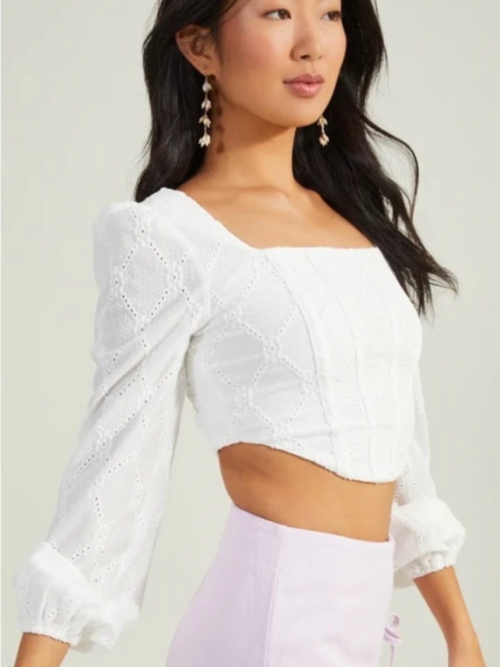 Altar'd State White Eyelet Square-Neck Crop Top